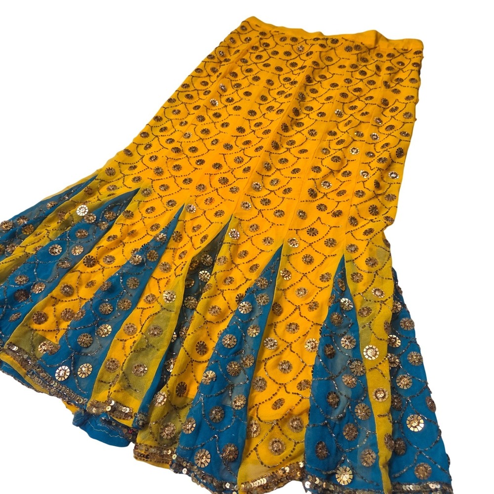 Folk Mirror Maxi Skirt Renaissance Faire Festival Cottagecore Gold Blue Gypsy